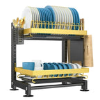 VAVSEA Dish Drying Rack for Kitchen Counter, 2 Tier Dish Rack, Rust-Proof Dish Drainer with Cutting Board & Utensil Holder, Stainless Steel, Black Gold