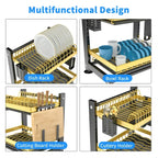 VAVSEA Dish Drying Rack for Kitchen Counter, 2 Tier Dish Rack, Rust-Proof Dish Drainer with Cutting Board & Utensil Holder, Stainless Steel, Black Gold