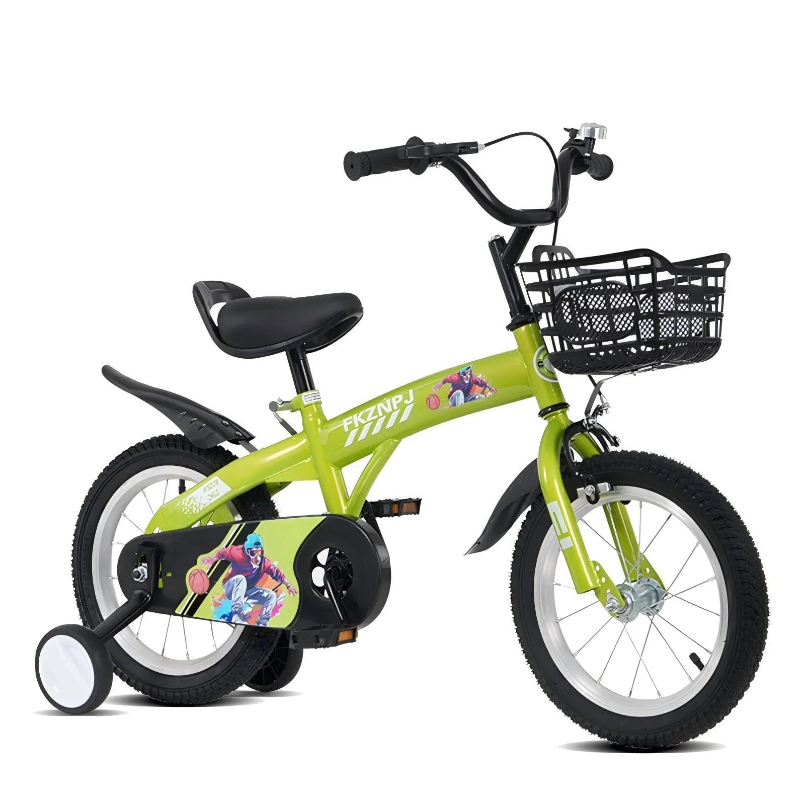 16 Inch Kids Bike for Ages 4-7 Years Old Boys Girls, Sporty Style Kid's Bikes with Training Wheels & Basket, Adjustable Saddle - Children Bicycle for Kids and Toddler (Green)