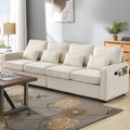 Churanty Sectional Sofa 4 Seater Couch with Armrest Pockets, Linen Upholstered Sofa with 4 Pillows for Living Room Apartment,