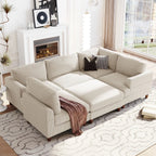 Churanty Modular Sectional Sofa with Ottoman,Oversized 3 Seat Free Combination Corduroy Couch Sofa with Chaise for Living Room,Beige