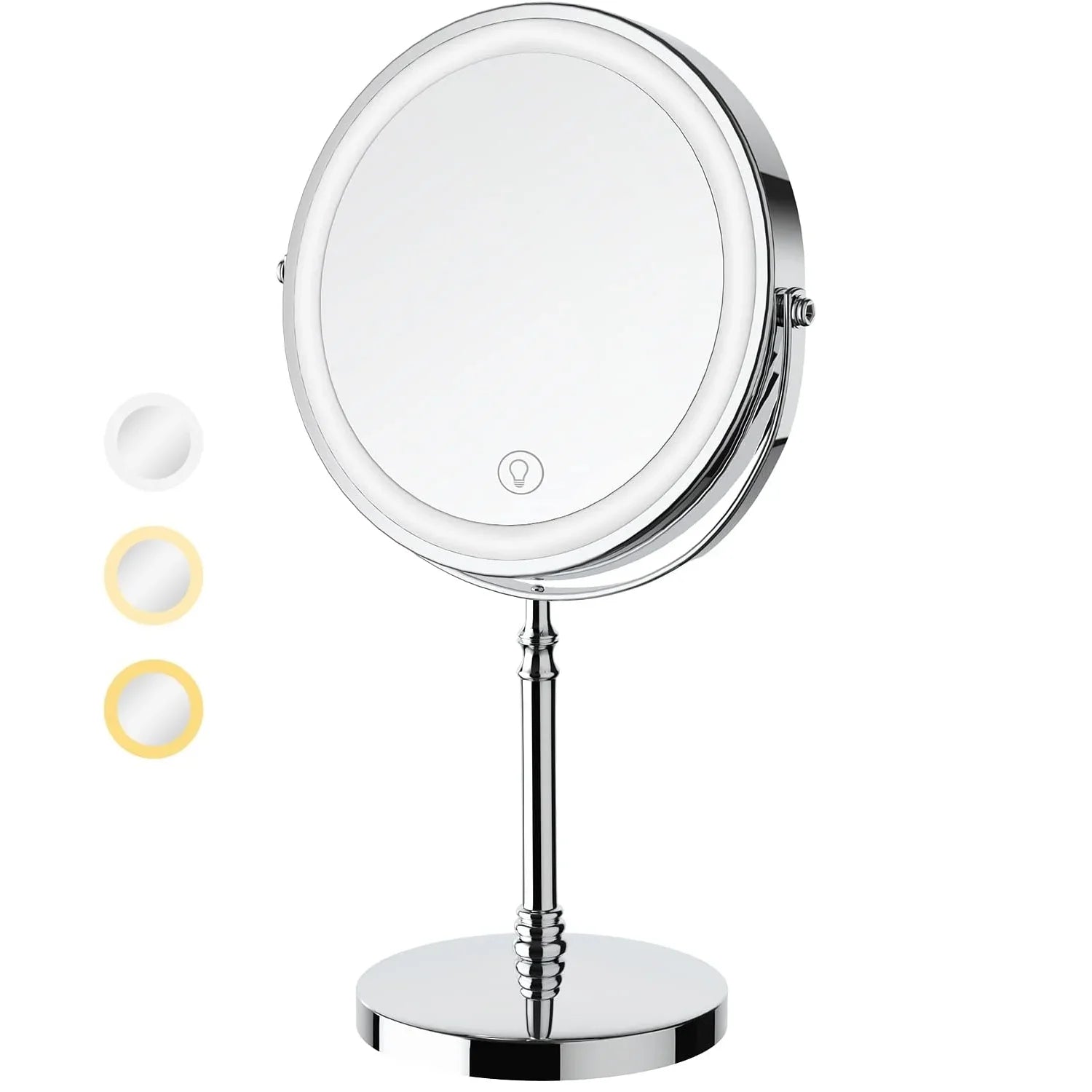 Lighted Makeup Mirror with 10X Magnifying, Rechargeable Double Side 3 Color Lighting, Dimmable Vanity Mirror with Touch Control 360¡ã Rotation Makeup Mirror for Desk for Woman, Silver