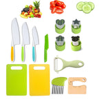 Kid Knife Set for Real Cooking, 13 Pieces Montessori Kitchen Tools, Toddler Safe Knives Set, Kids Cooking Set Real with Plastic Wooden Knives, Cutting Boards, Sandwich Cutters