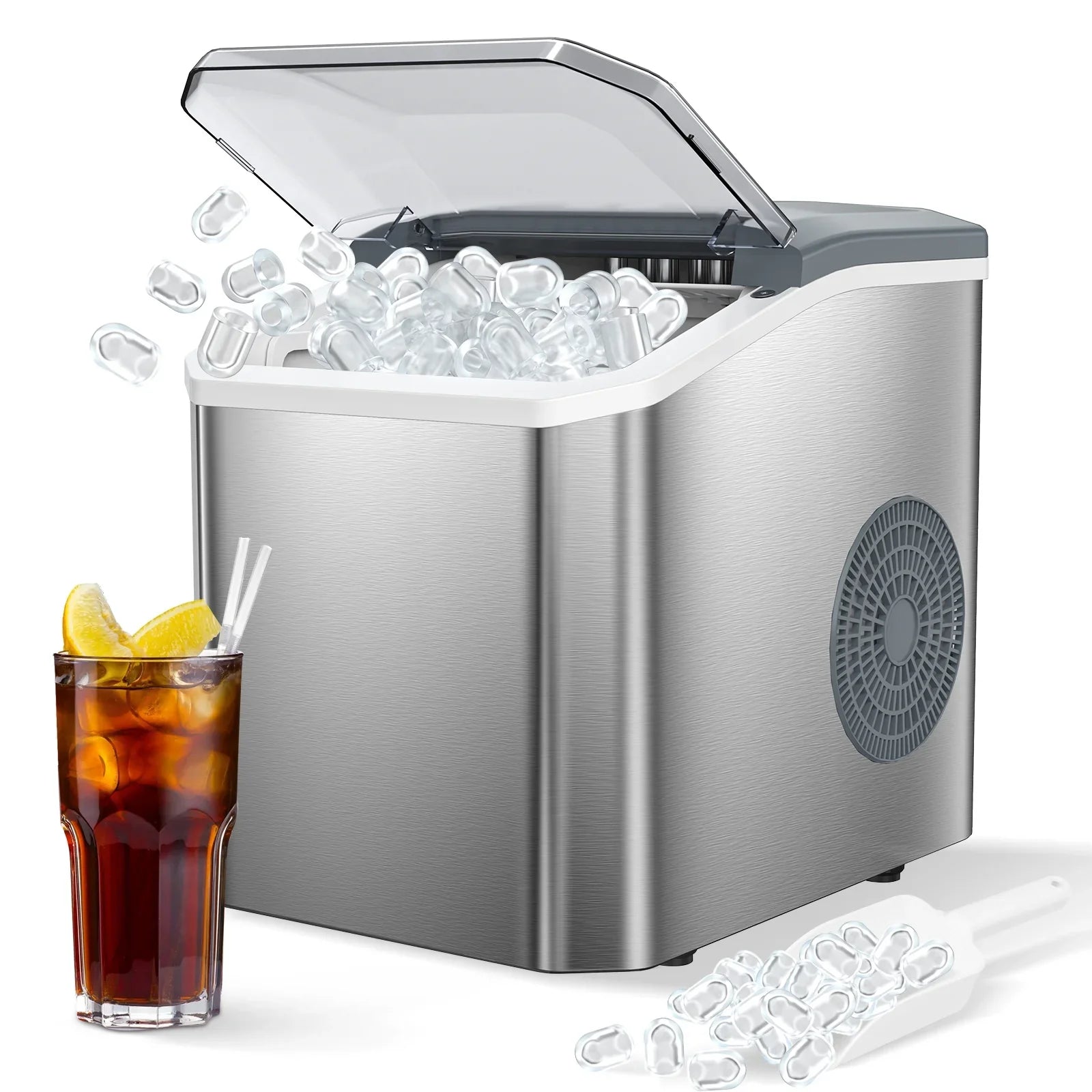 Ice Maker, Portable Countertop Ice Machine with 2 Sizes of Bullet Ice, Self-Cleaning, 9 Cubes Ready in 6 Mins, with Ice Scoop and Basket,for Home, Kitchen