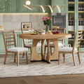 Churanty Farmhouse Extendable Round Dining Set for 4, Wood Round Kitchen Table with Leaf, 4 Upholstered Chairs for Dining Room, Natural