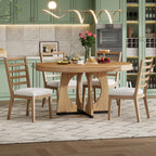Churanty Farmhouse Extendable Round Dining Set for 4, Wood Round Kitchen Table with Leaf, 4 Upholstered Chairs for Dining Room, Natural