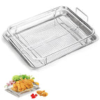 Air Fryer Basket for Oven, 2 Set Stainless Steel Air Fryer Pan and Crisper Tray, Non-stick Oven Air Fryer Basket for Baking and Crispy Foods Chicken, French Fry and Frozen Food (11.8 x 15.7 Inch)