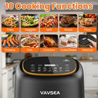 VAVSEA 6.5QT Air Fryer with Visible Cooking Window, 10-in-1 Digital Touch Large Airfryer Oven Cooker with Non-Stick Basket, Dishwasher Safe, 1600W
