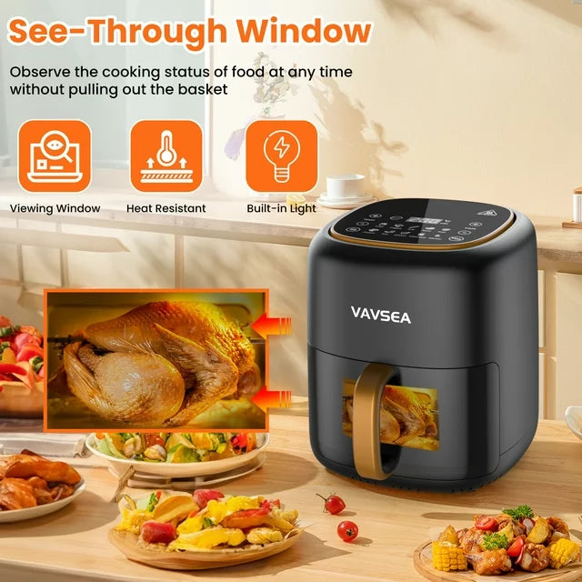 VAVSEA 6.5QT Air Fryer with Visible Cooking Window, 10-in-1 Digital Touch Large Airfryer Oven Cooker with Non-Stick Basket, Dishwasher Safe, 1600W