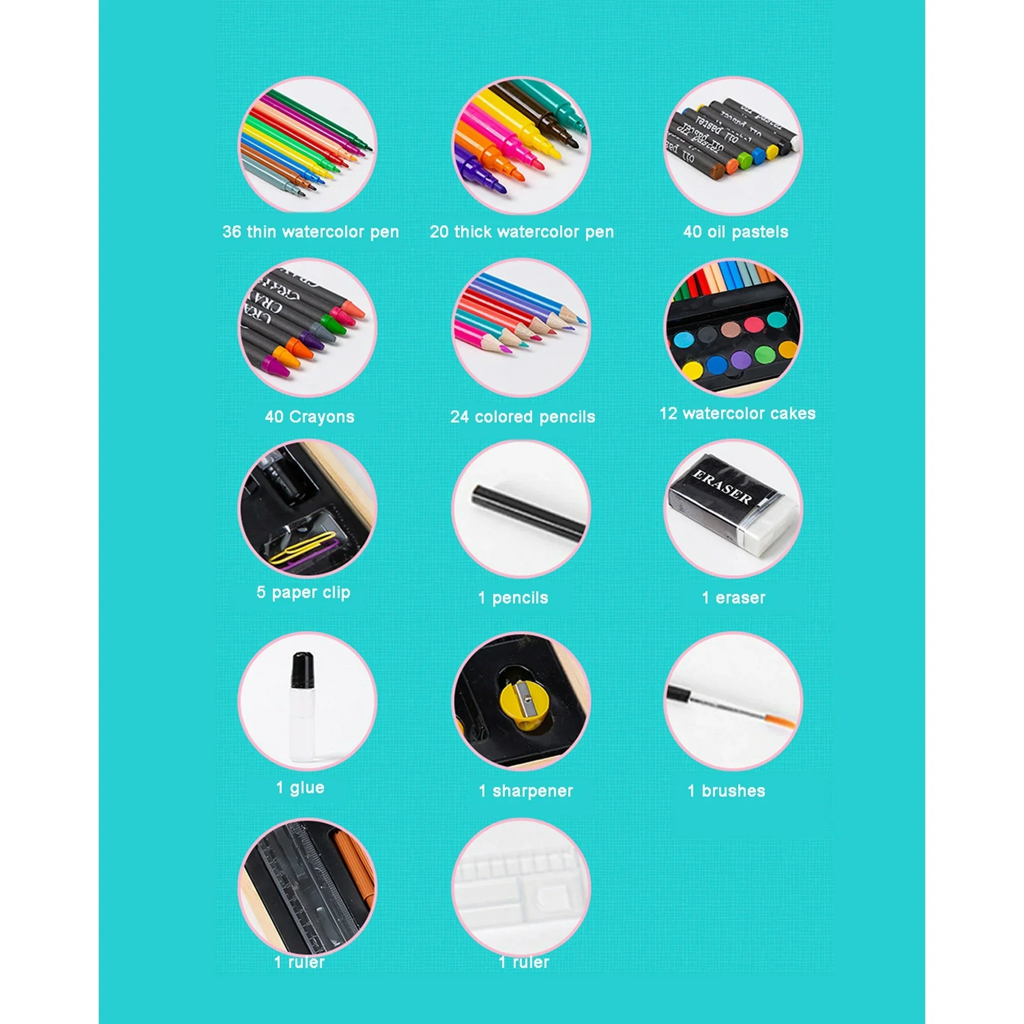 Art Supplies, 180Pcs Wooden Art Set Crafts Drawing Painting Kit with 12 Watercolor Paint Colors, 40 Crayons, 20 Colored Pencils, Creative Gift Box for Adults Artist Beginners Kids Girls Boys