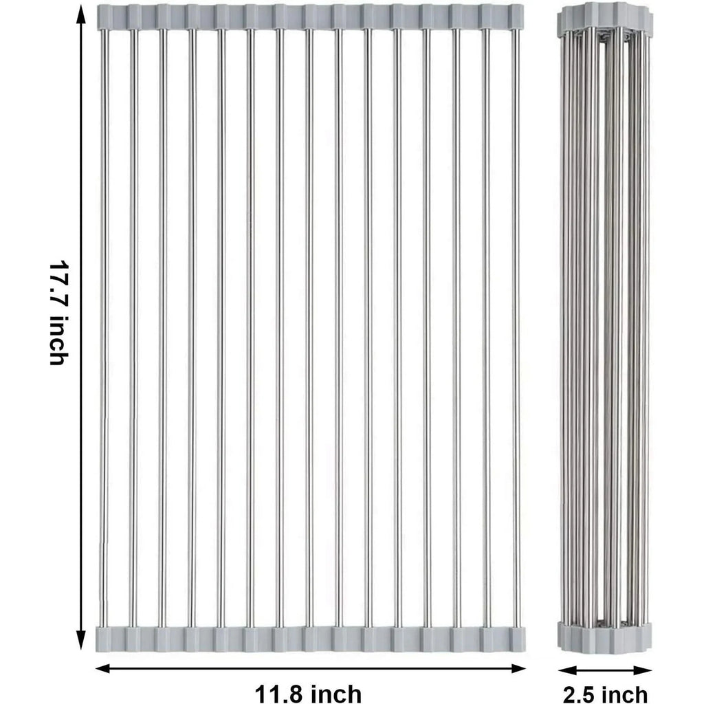 Roll up Dish Drying Rack, Over The Sink Kitchen Sink Dish Rack Multipurpose Stainless Steel Dry Rack Dish Drainer Foldable Dish Drying Rack for Sink Counter (17.7"x11.8")
