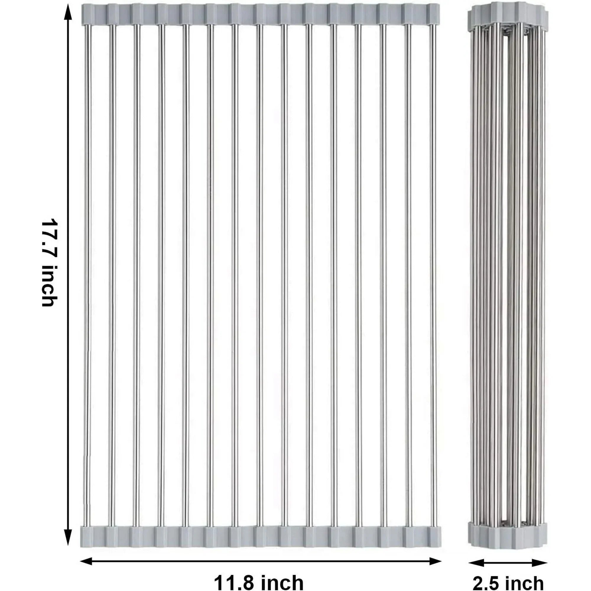 Roll up Dish Drying Rack, Over The Sink Kitchen Sink Dish Rack Multipurpose Stainless Steel Dry Rack Dish Drainer Foldable Dish Drying Rack for Sink Counter (17.7"x11.8")