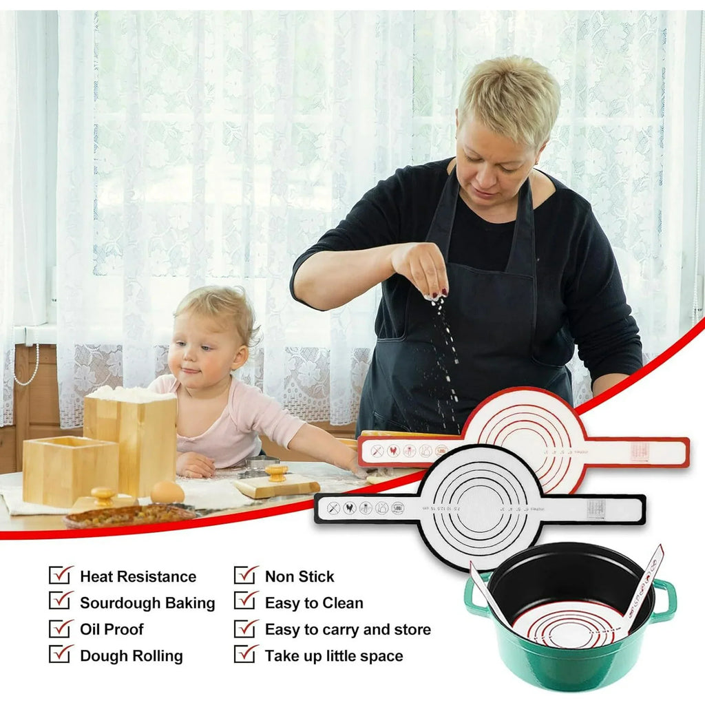 GoXteam 2Pcs Silicone Bread Sling Non Stick Silicone Bread Baking Mat with Long Handle Round Bread Sling Heat Resistant Reusable Dutch Oven Liner for Transfer Dough