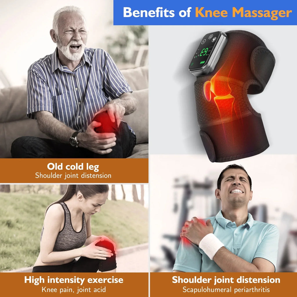 Heated Knee Massager,3-In-1 Heated Knee Brace Wrap, Vibration Knee Heating Pad,3 Adjustable Vibrations and Heating Modes, Heating Pad for Knee Relax