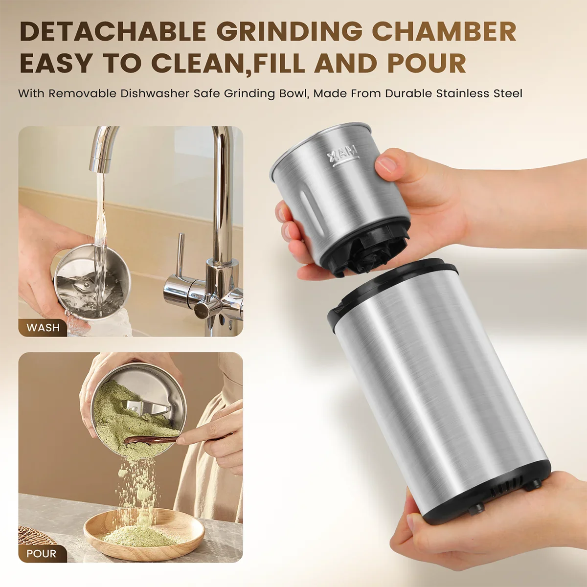 Coffee Grinder, Spice Grinders, One Touch Coffee Grindering with Removable Dishwasher