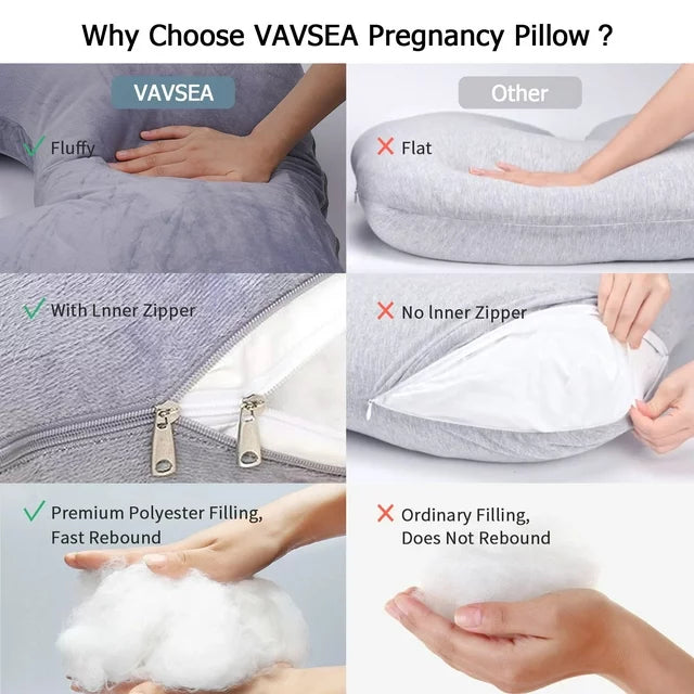 VAVSEA Pregnancy Pillows with 2 Covers, U-Shape Full Body Pillow for Sleeping, Maternity Pillow for Head, Back, Hips, Legs, Belly, Pregnant Women Must Haves