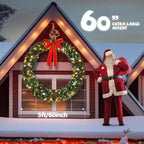 Ktaxon 60in Outdoor Christmas Wreath PVC Bow Decoration 220 Lights LED Garden Garland Decoration Green