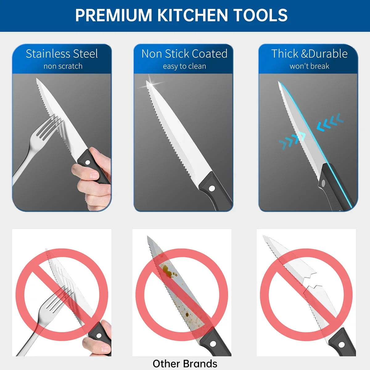 Steak Knives Set of 4, 4.5-inch Serrated Steak Knife Set, Ultra Sharp Stainless Steel Triple Rivet Collection Kitchen Steak Knife Set