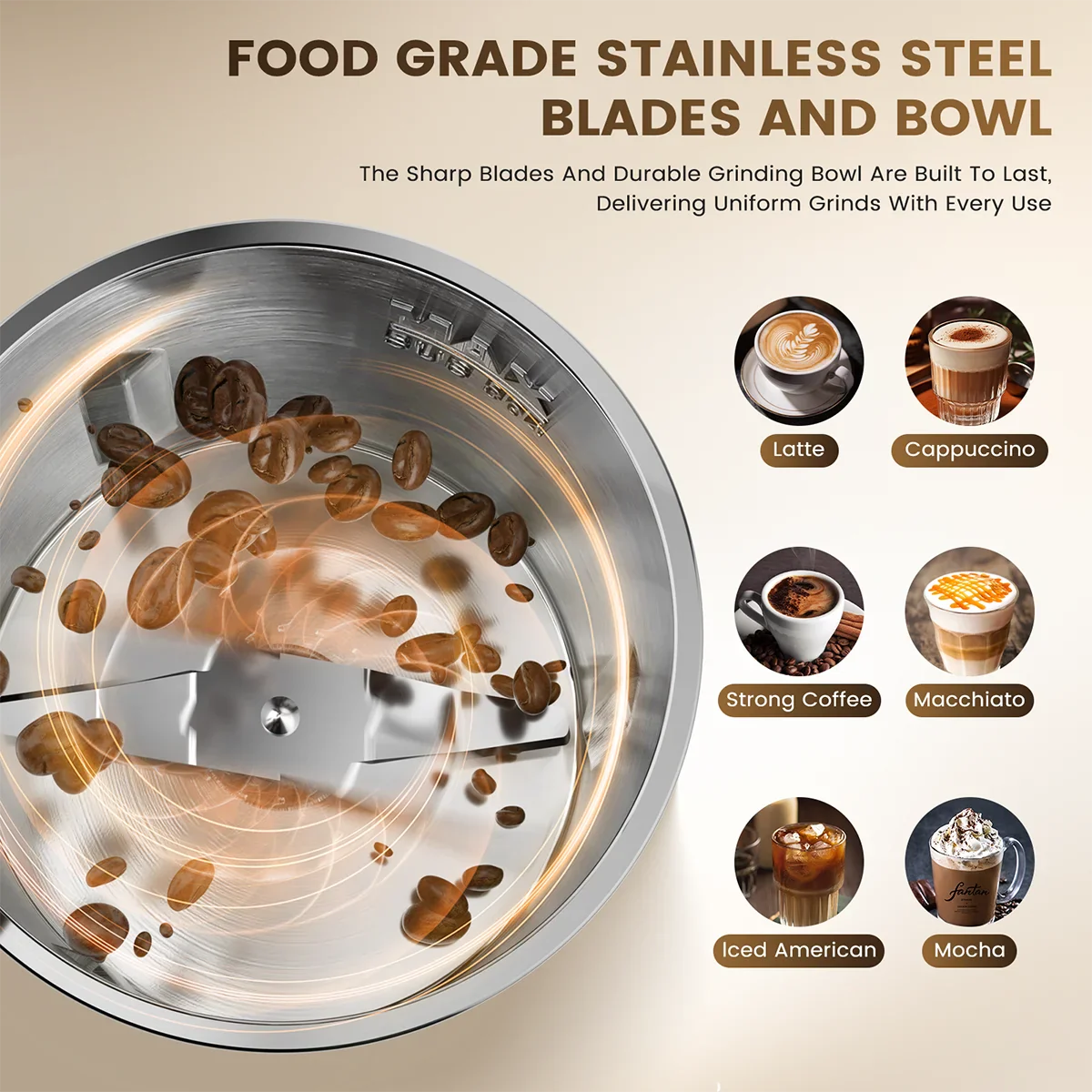 Coffee Grinder, Spice Grinders, One Touch Coffee Grindering with Removable Dishwasher