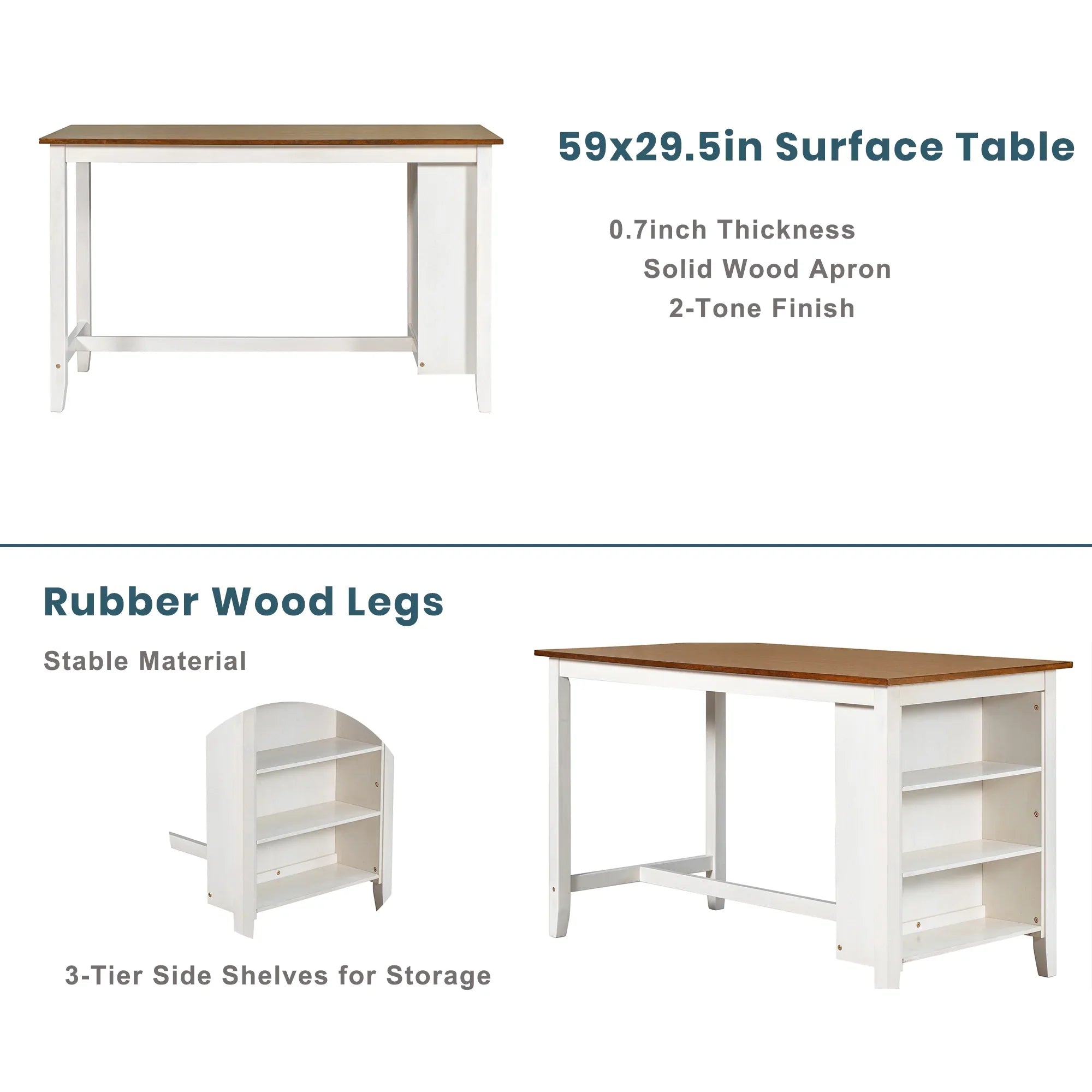 Churanty Counter Height Dining Table Set for 4,Wood Bar Table with Storage shelf and 2 stools & 2 Chairs for Small Places, White