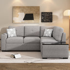 Churanty Pull Out Sofa Bed with Storage Chaise,Reversible Sectional Sofa,L-Shaped Corner Sofa with USB Ports,Power Sockets and Cup Holder,Light Gray
