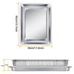 Air Fryer Basket for Oven, Large 11.8" x 15.7" Oven Air Fryer Basket and Tray Set, Stainless Steel Air Fryer Pan and Crisper Tray for Baking Grilling (Silver)