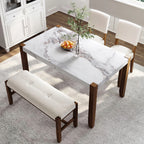 Churanty 3 Piece Modern Rubberwood Space Saving Dining Table with Chair & Bench Off-White