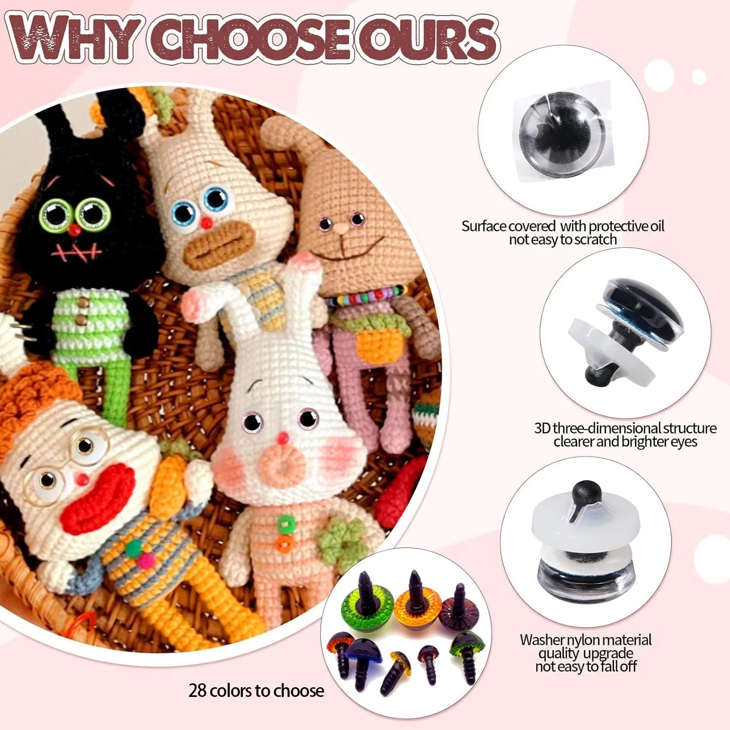 12-25mm Doll Safety Eyes£¬Colorful Plastic Crochet Eyes with Washers for Doll, Puppet Crafting, Plush Animal Teddy Bear Craft Making (Multicolor)