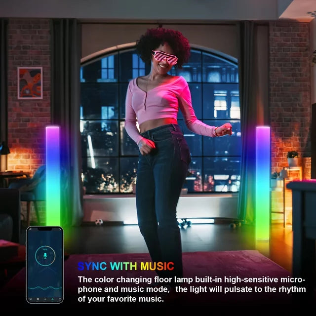VAVSEA 41 Inch Floor Lamp, 2-Pack LED Tall Light, Floor Lamp with Smart App and Remote Control, Music Synced Mood Light, RGB Floor Lamp for Living Room, Bedroom, Game Room