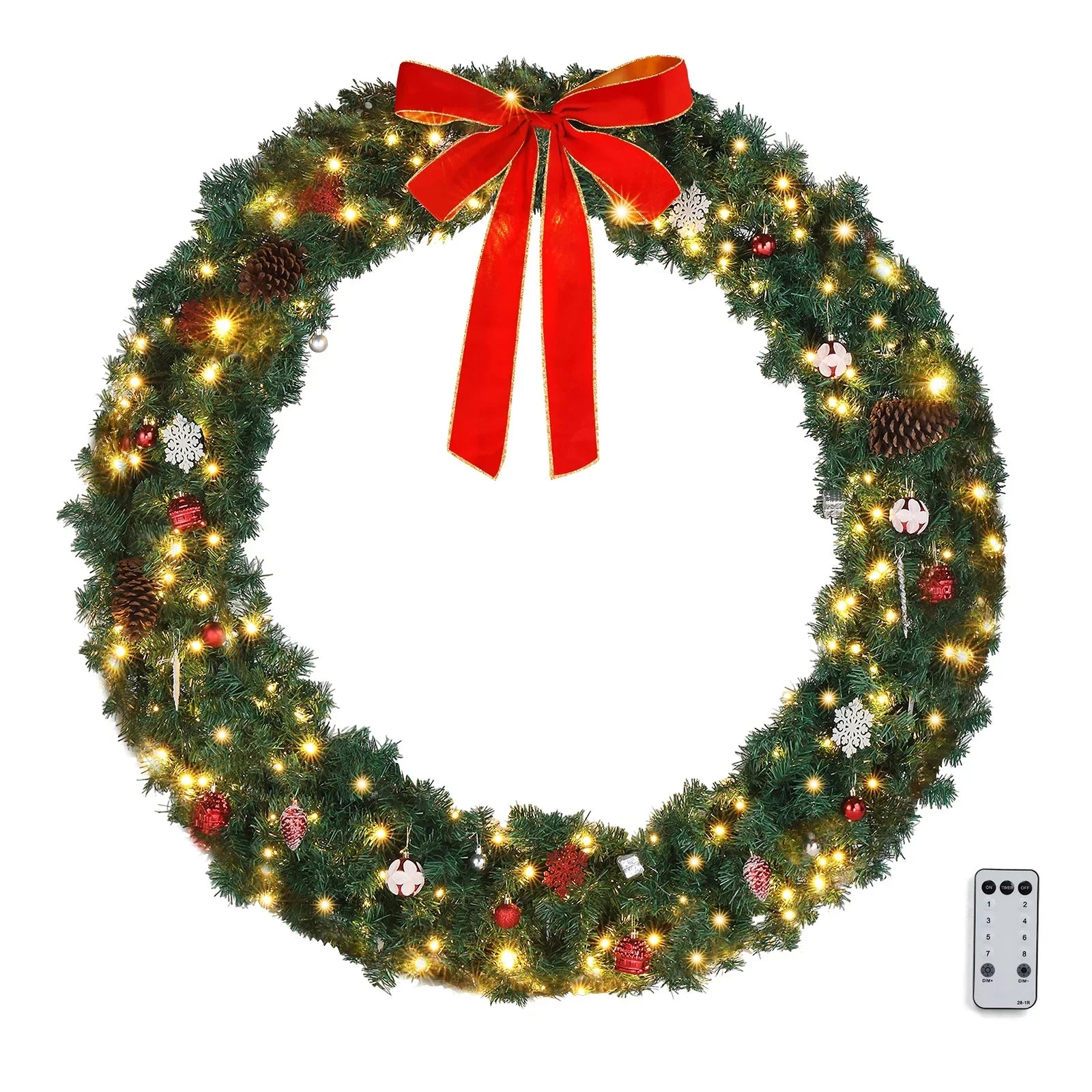Ktaxon 60in Outdoor Christmas Wreath PVC Bow Decoration 220 Lights LED Garden Garland Decoration Green