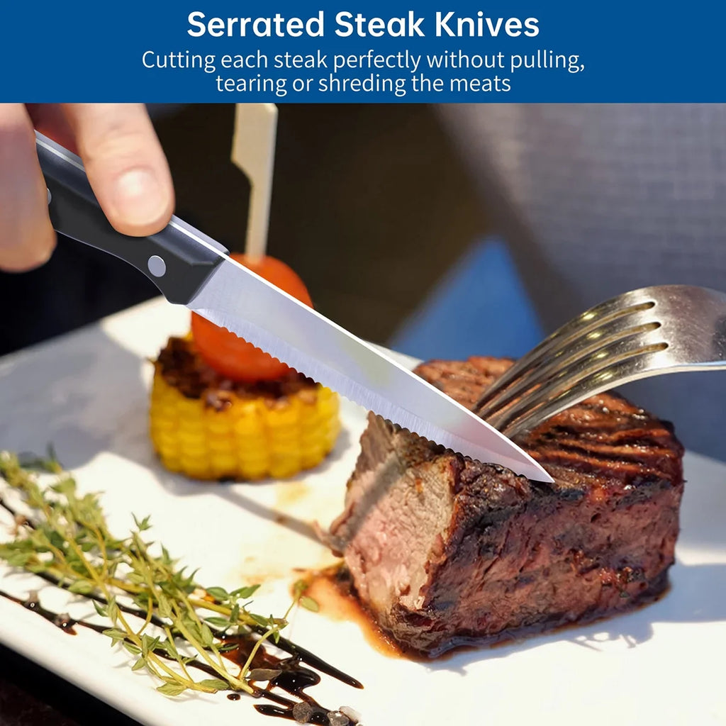 Steak Knives Set of 4, 4.5-inch Serrated Steak Knife Set, Ultra Sharp Stainless Steel Triple Rivet Collection Kitchen Steak Knife Set