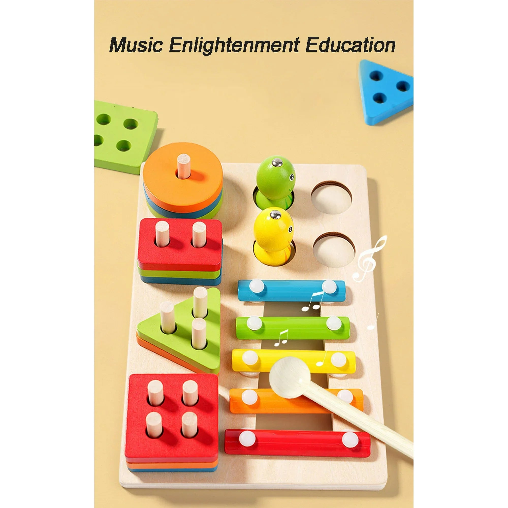 3 in1 Montessori Toys for 1 to 3-Year-Old Boys Girls Toddlers and Preschool, Wooden Fishing Sorting & Stacking Educational Toys, Color Recognition Stacker Shape Sorter, Learning Puzzles Gift