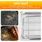 Air Fryer Basket for Oven, 2 Set Stainless Steel Air Fryer Pan and Crisper Tray, Non-stick Oven Air Fryer Basket for Baking and Crispy Foods Chicken, French Fry and Frozen Food (11.8 x 15.7 Inch)