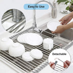 Roll up Dish Drying Rack, Over The Sink Kitchen Sink Dish Rack Multipurpose Stainless Steel Dry Rack Dish Drainer Foldable Dish Drying Rack for Sink Counter (17.7"x11.8")