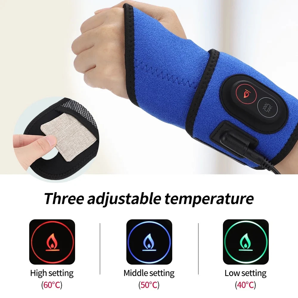 Wrist Heating Pad Wrap,Heated Wrist Brace,Heat Therapy for Carpal Tunnel Relief Sprains,Swelling,Tendonitis Hand Pain,6-speed Massage Hot Compress Moxibustion,Unisex,Blue