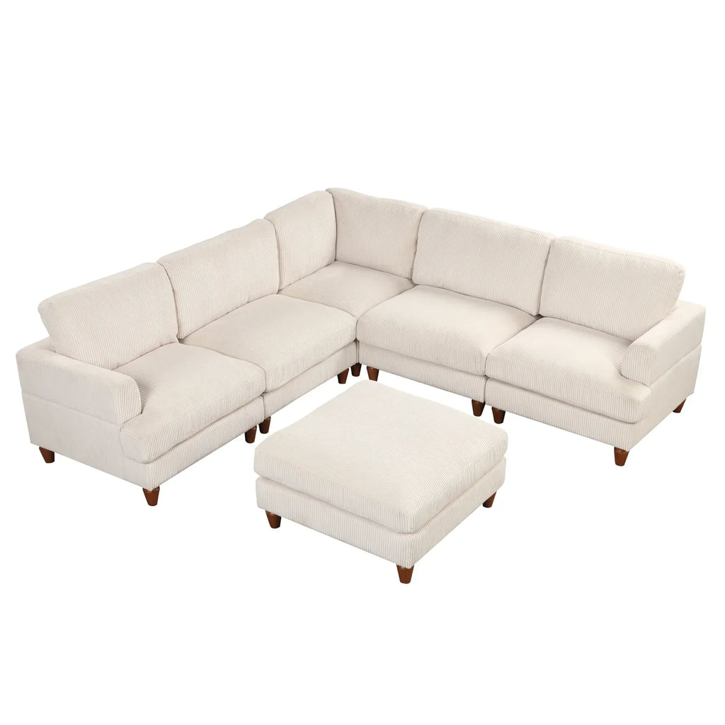 Churanty Modular Sectional Sofa with Ottoman,Oversized 3 Seat Free Combination Corduroy Couch Sofa with Chaise for Living Room,Beige