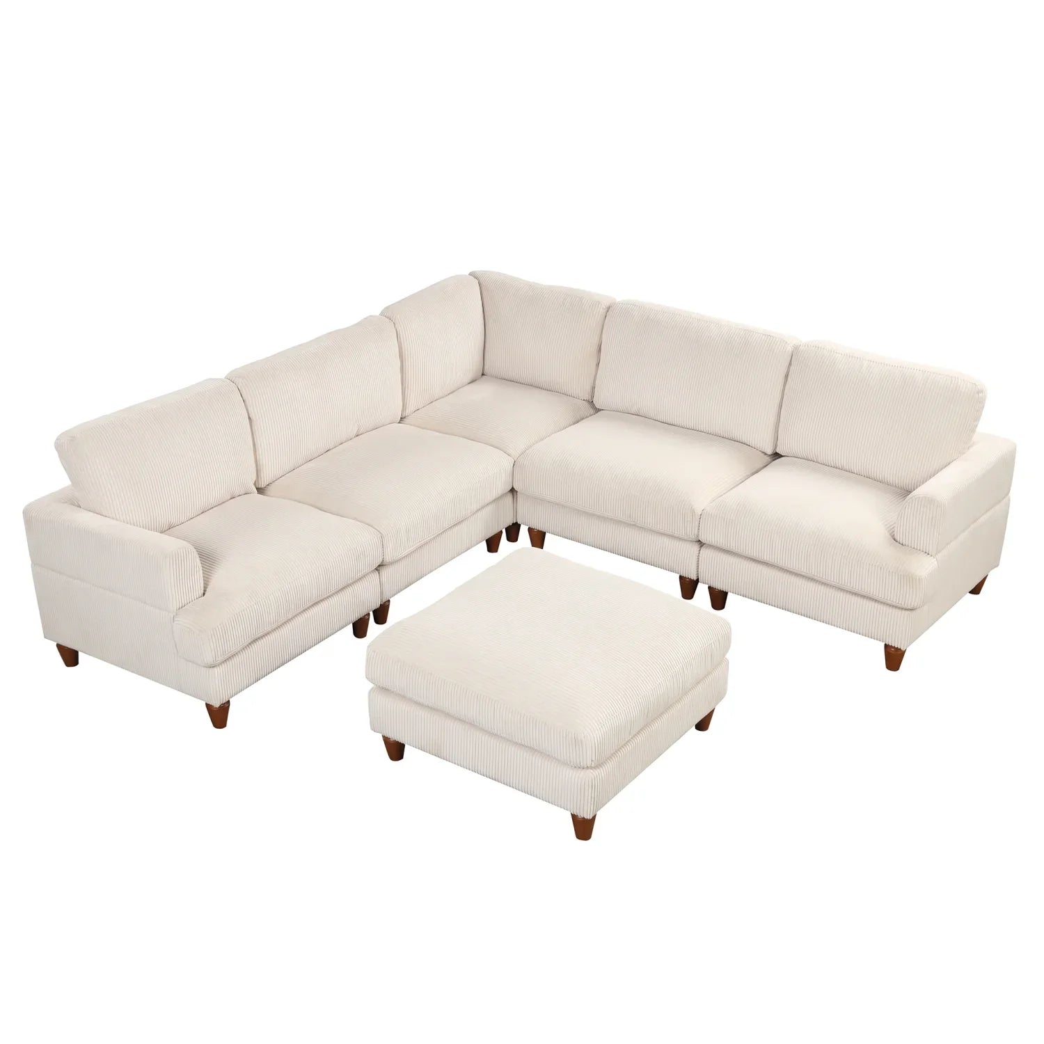 Churanty Modular Sectional Sofa with Ottoman,Oversized 3 Seat Free Combination Corduroy Couch Sofa with Chaise for Living Room,Beige