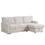 Churanty Sectional Sleeper Sofa with Pull Out Bed, L-Shape Sectional Corner Couch with Storage Chaise, Upholstered Sectional Sofa with Cup Holders for Living Room, Beige