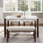 Churanty 3 Piece Modern Rubberwood Space Saving Dining Table with Chair & Bench Off-White