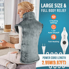 Extra Large Full Back Shoulders and Neck Heating Pad 40"x24", Fast Heating Wrap with Auto Shut off for Back, Neck and Shoulder, Abdomen, Electric Heating Pad for Pain Relief, Easy to Clean(Gray)