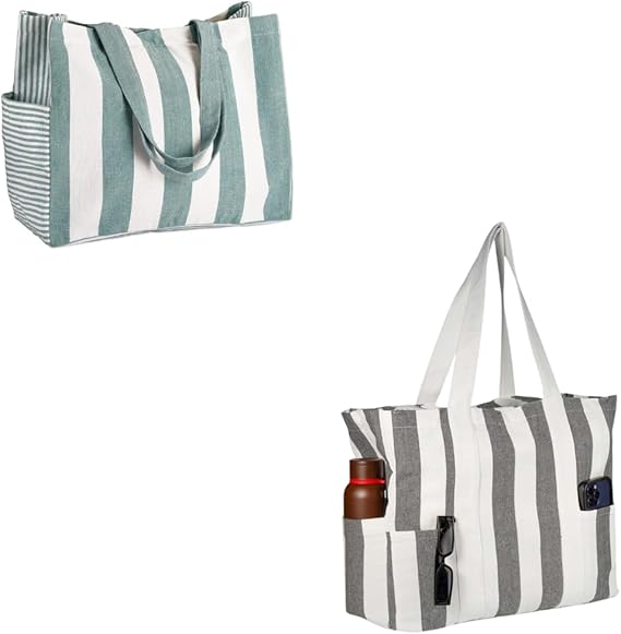 Folkulture Beach Bag For Women | 17 x 14 Inch - 100% Cotton Tote Bags With Zipper Pocket Inside | Beach Bags for Summer | (18 x 15) Bags for Women | Large Tote Bag or Swim Bags for Summer