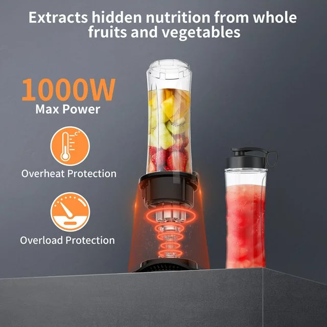 VAVSEA 1000W Smoothie Blender for Shakes and Smoothies, 3 IN1 Kitchen Personal Blenders and Grinder Combo for Protein Drinks, BPA-Free, 2 Speeds & Pulse