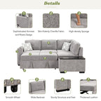 Churanty Pull Out Sofa Bed with Storage Chaise,Reversible Sectional Sofa,L-Shaped Corner Sofa with USB Ports,Power Sockets and Cup Holder,Light Gray
