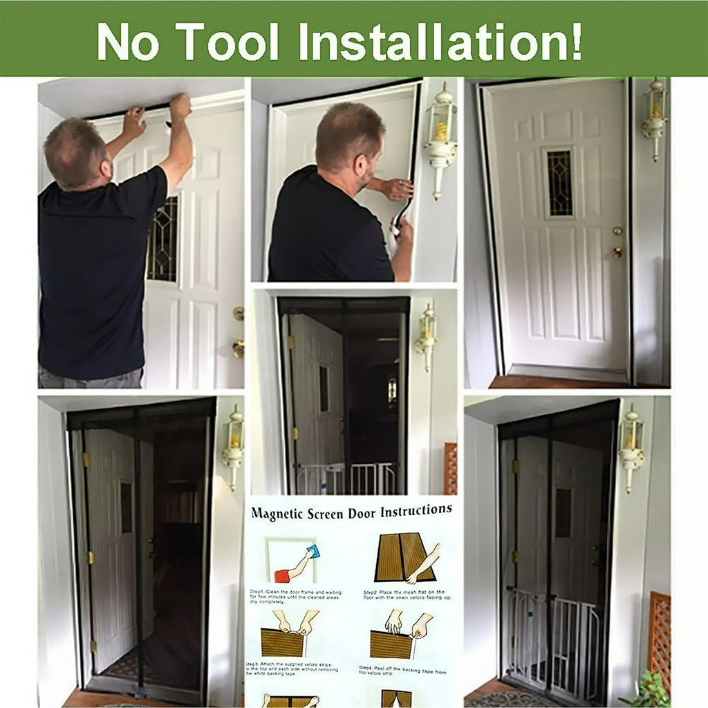 Magnetic Screen Door, Door Curtain Screen Size 37 x 82 Inch / 95 x 210mm, Stronger Magnets, Hands Free Mesh Partition Keeps Bugs Out, Pet and Kid Friendly, Easy Adhesive Mounting Without Drilling