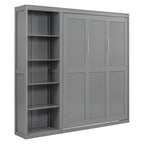 Churanty Full Size Modern Solid Wood Murphy Bed with Shelves, Gray