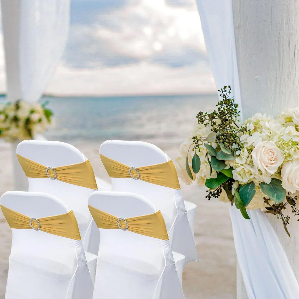 Spandex Chair Sashes Bands 50 PCS Stretch Chair Ties Bows with Buckle Slider for Wedding Party Banquet Decoration (Gold)