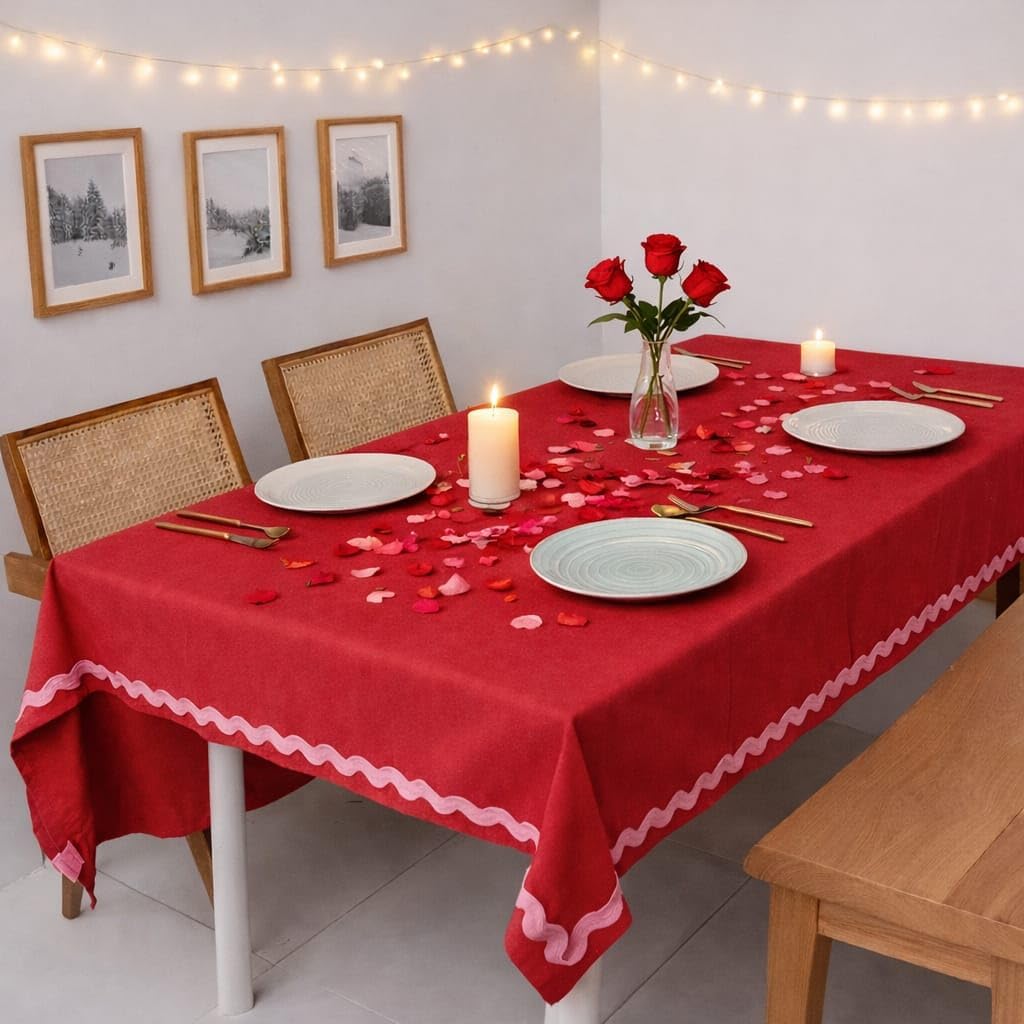 Folkulture Valentines Tablecloth Rectangular (60 x 84) | 100% Cotton Red Tablecloth for Farmhouse,Valentines Day Decorations, Dining Table | Machine Washable Table Cloth for Rectangle Tables, Parties