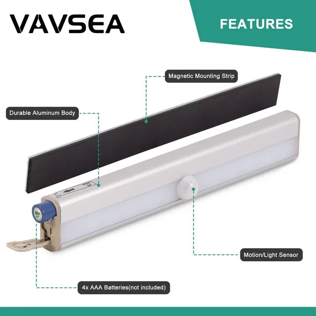 VAVSEA Under Cabinet Lights, Battery Operated Motion Sensor LED Lights, 10 LED Stick-On Anywhere Magnetic Closet Lights, Ideal for Closet, Cabinet, Safe, Hallway, Stairway, Kitchen, Pantry, 3 Pack