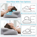 Cervical Pillow for Neck Pain Relief, Contour Memory Foam, Ergonomic Orthopedic Neck Support Pillow for Side, Back &amp; Stomach Sleepers with Breathable Pillowcase, Grey