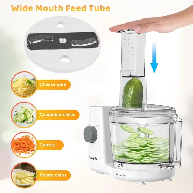 VAVSEA Food Processor and Vegetable Chopper for Dicing, Chopping, Mincing, BPA Free, Stainless Steel Blades, White, 4-Cup